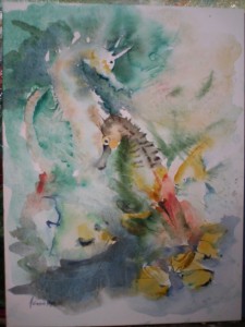 Aquarelle. Pochade en vue du tableau à l'huile Neptune